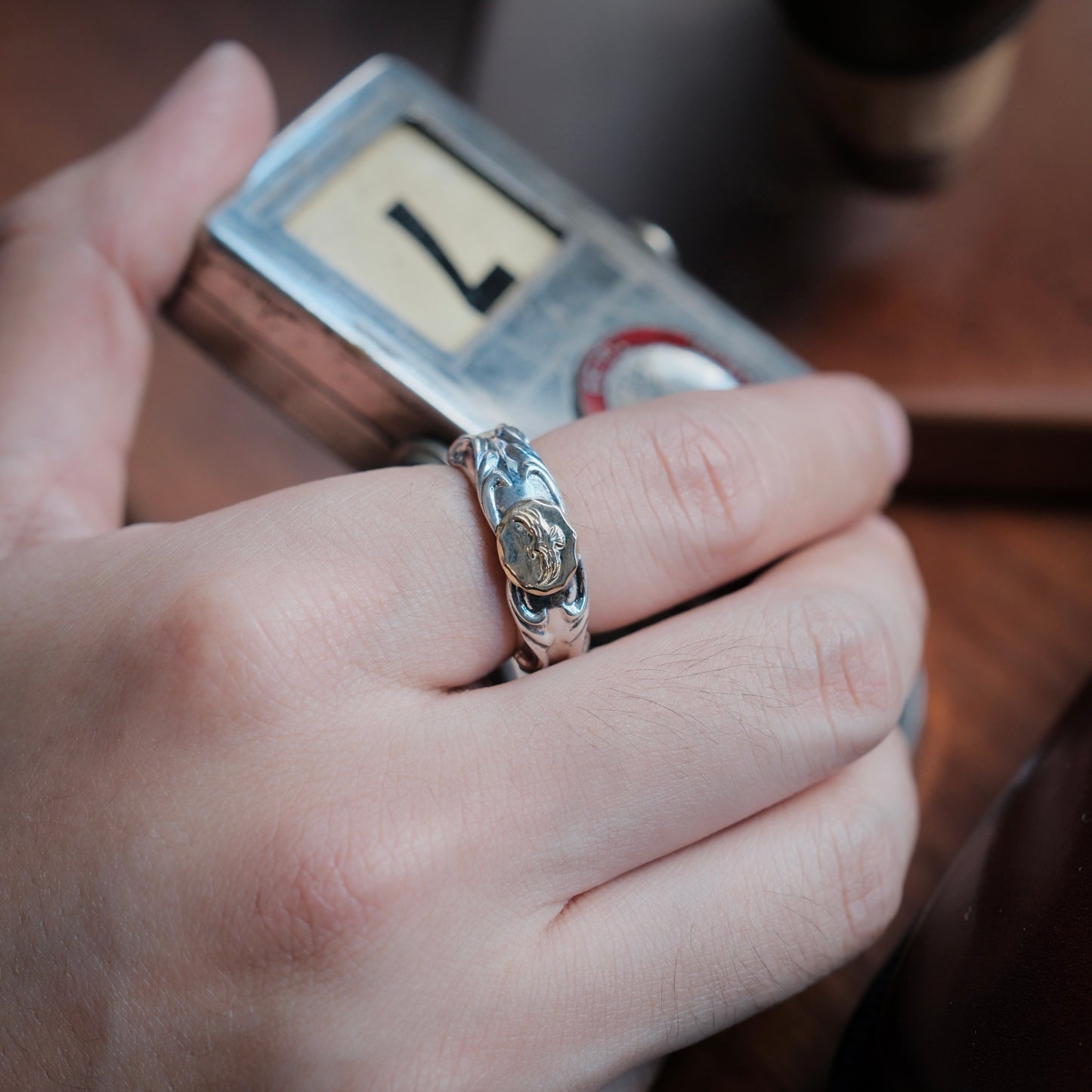 Dear Blossom Karakusa Ring with K18 Gold Plate Eagle (R-138)