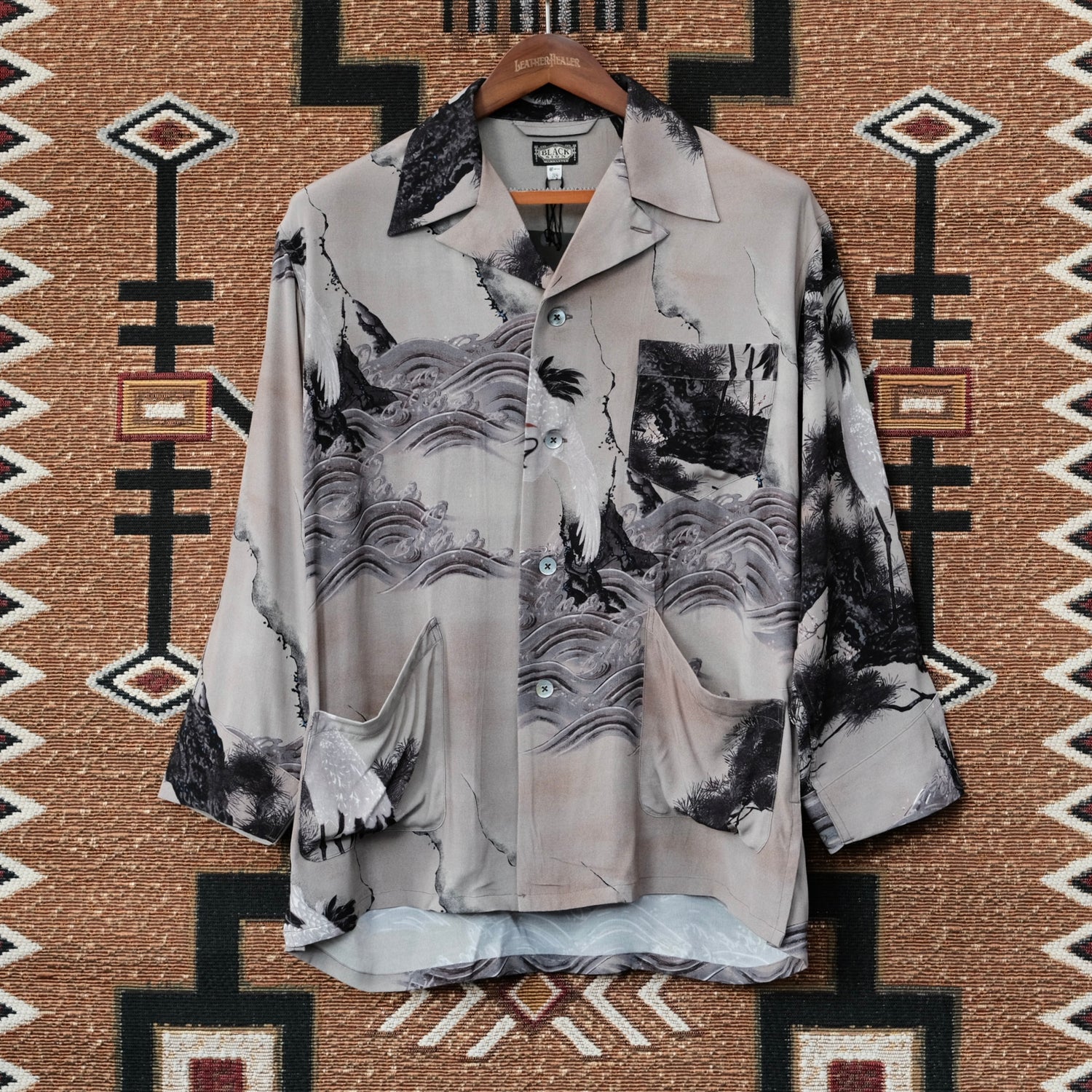 BLACK SIGN "Jyakuchu Ito" Three Quarter Sleeve Night Hawaiian Shirt