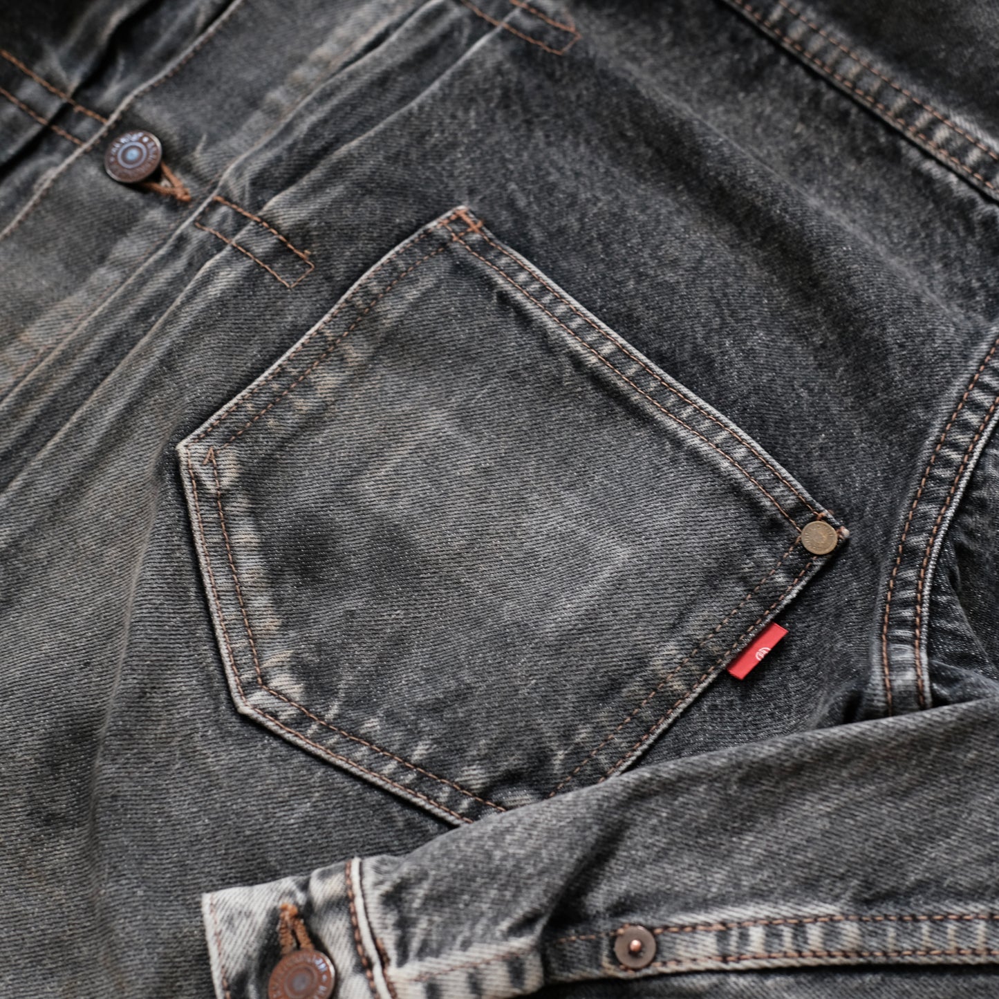 ANACHRONORM Front Tuck Washed Black Denim Jacket (Aging)