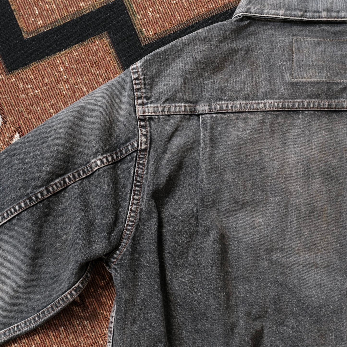 ANACHRONORM Front Tuck Washed Black Denim Jacket (Aging)