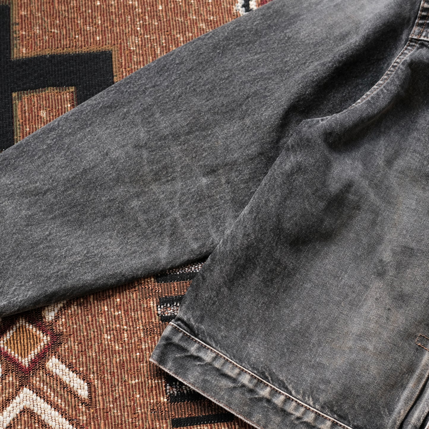 ANACHRONORM Front Tuck Washed Black Denim Jacket (Aging)