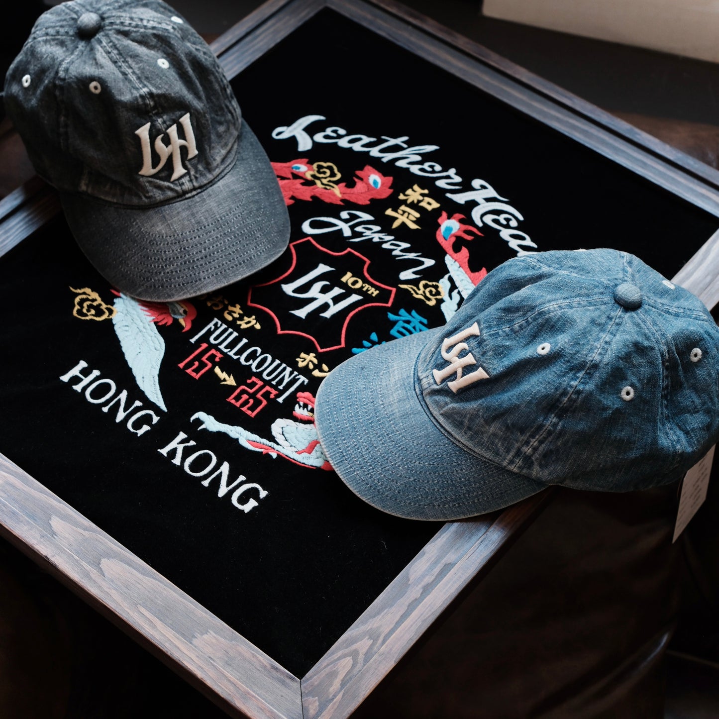 LEATHER HEALER x FULL COUNT 6 Panel Vintage Washed Denim Baseball Cap "LH" Patch (LH 10th Anniversary Limited Edition)