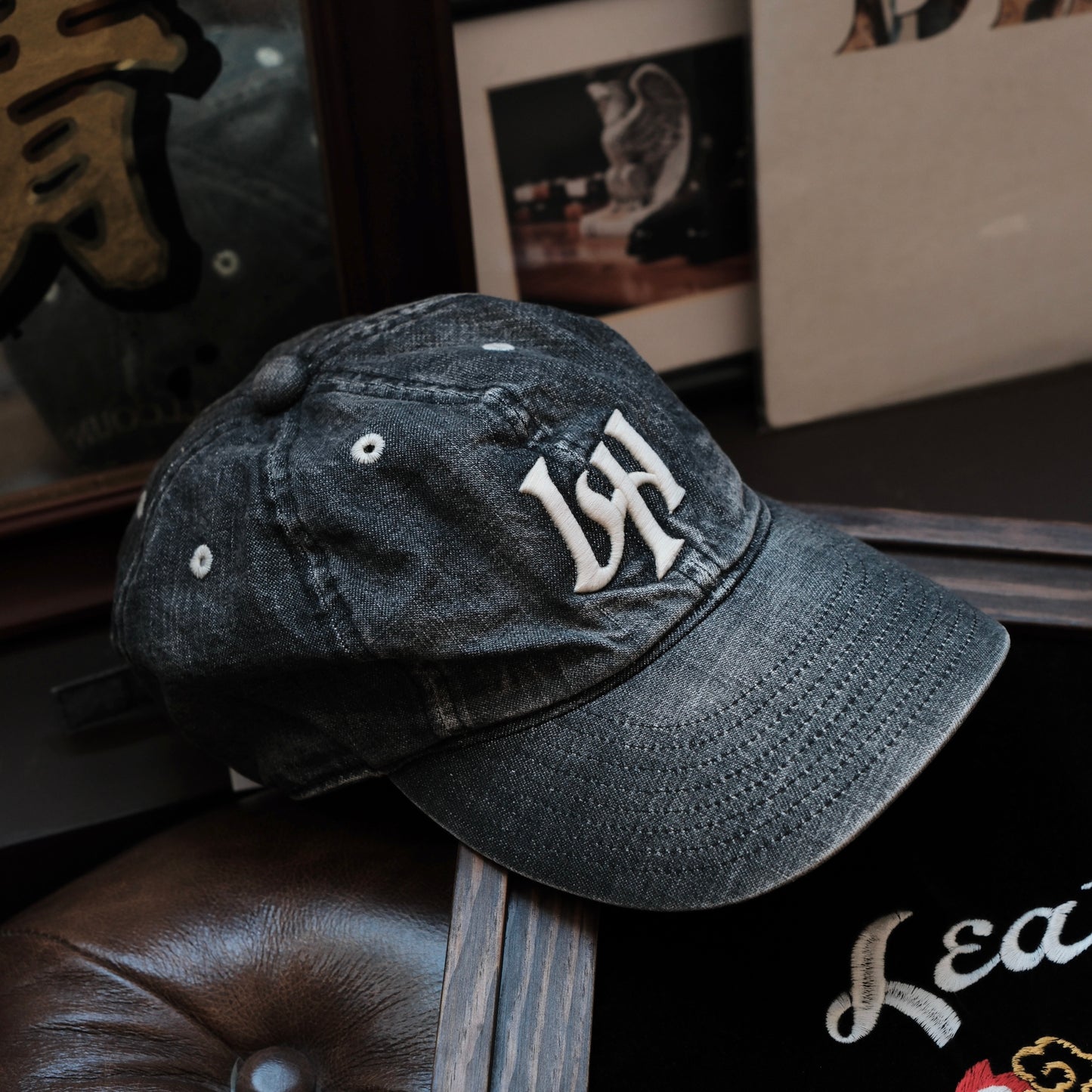 LEATHER HEALER x FULL COUNT 6 Panel Vintage Washed Denim Baseball Cap "LH" Patch (LH 10th Anniversary Limited Edition)