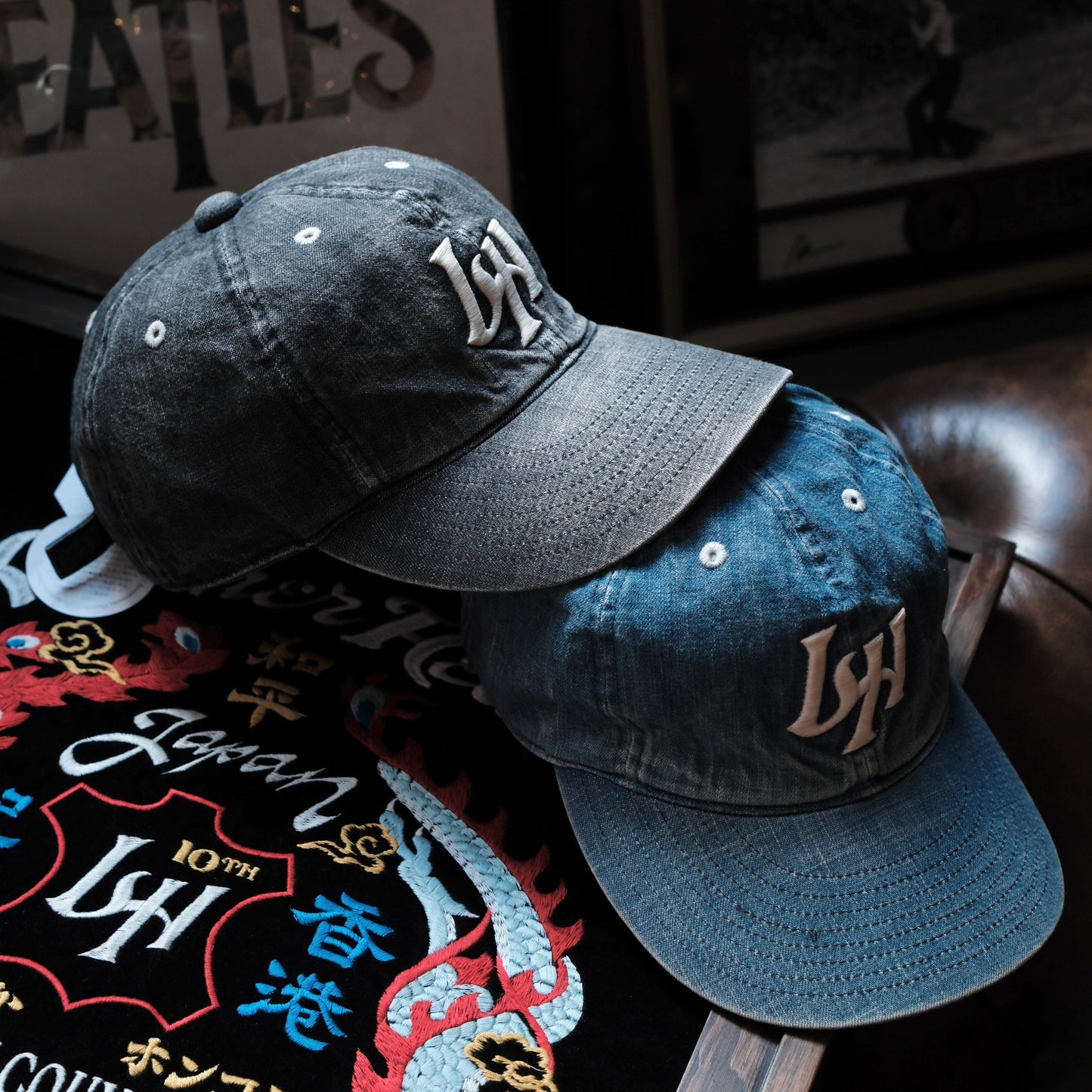 LEATHER HEALER x FULL COUNT 6 Panel Vintage Washed Denim Baseball Cap "LH" Patch (LH 10th Anniversary Limited Edition)