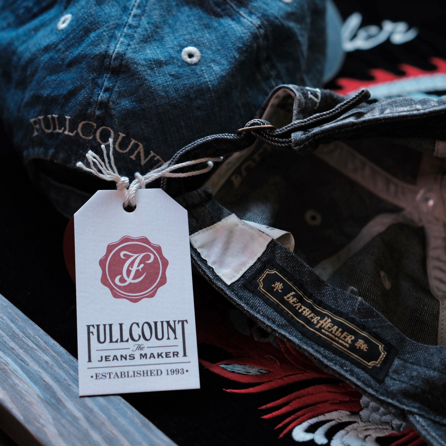 LEATHER HEALER x FULL COUNT 6 Panel Vintage Washed Denim Baseball Cap "LH" Patch (LH 10th Anniversary Limited Edition)