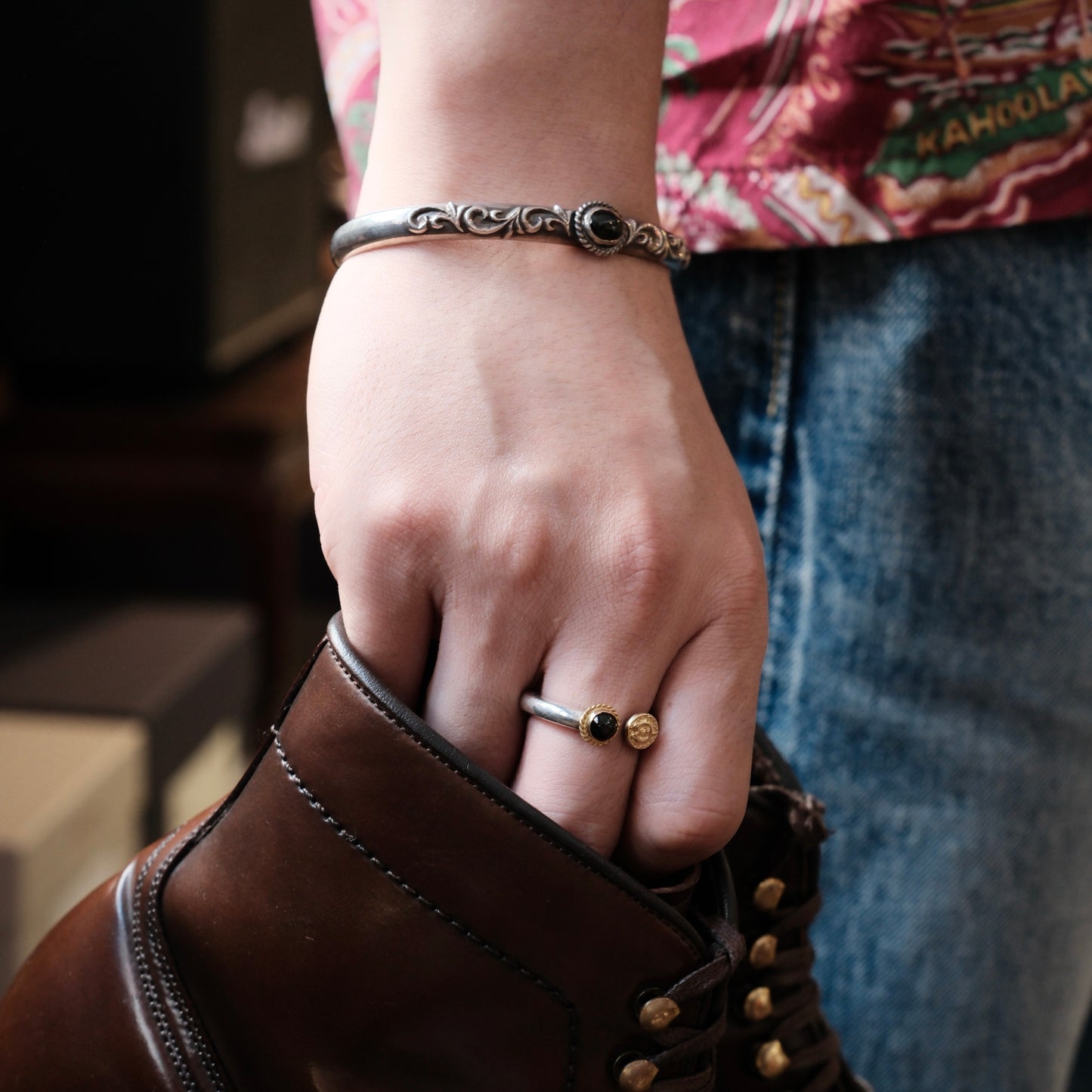 Dear Blossom Star Diopside Arabesque Bangle (CB-020)