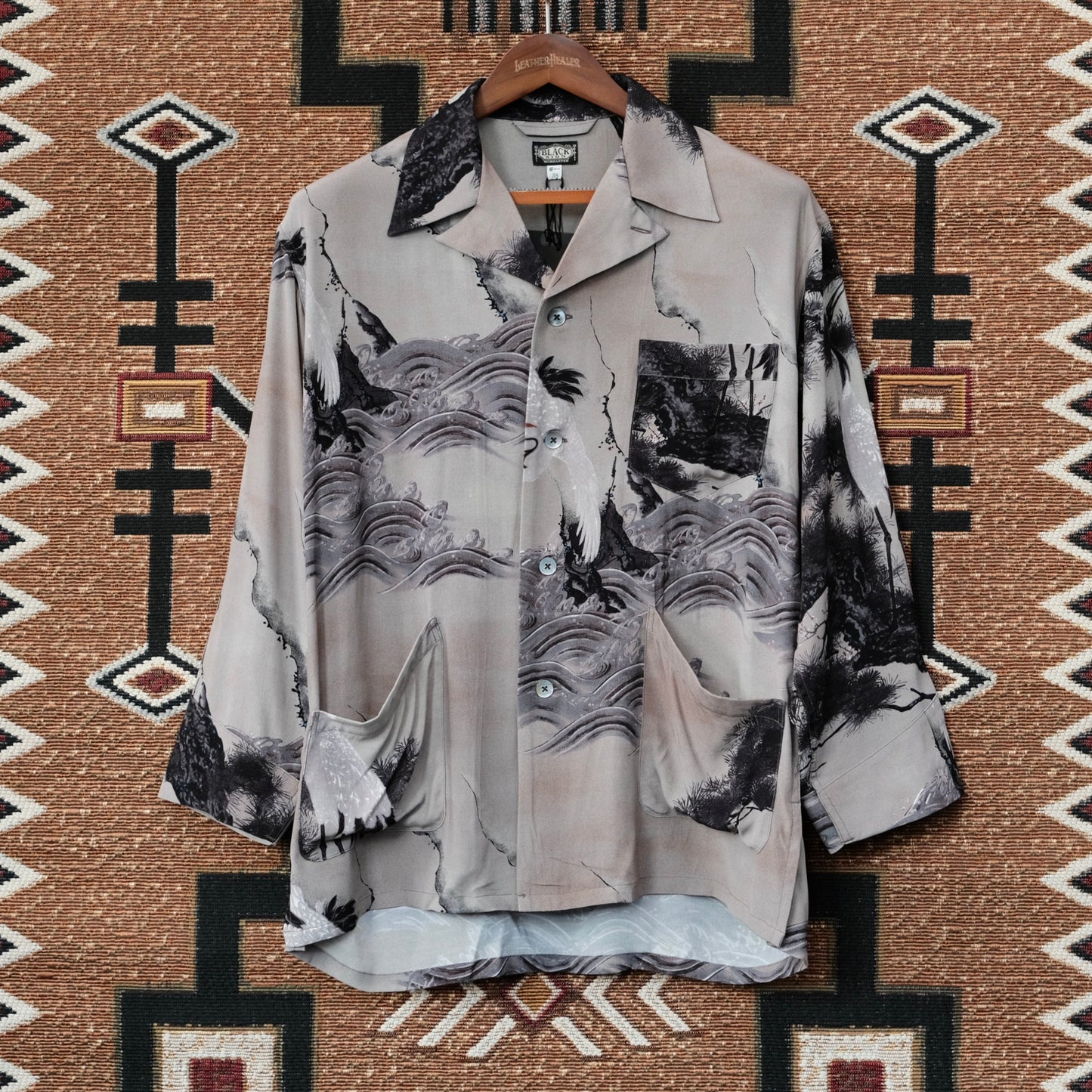 BLACK SIGN "Jyakuchu Ito" Three Quarter Sleeve Night Hawaiian Shirt