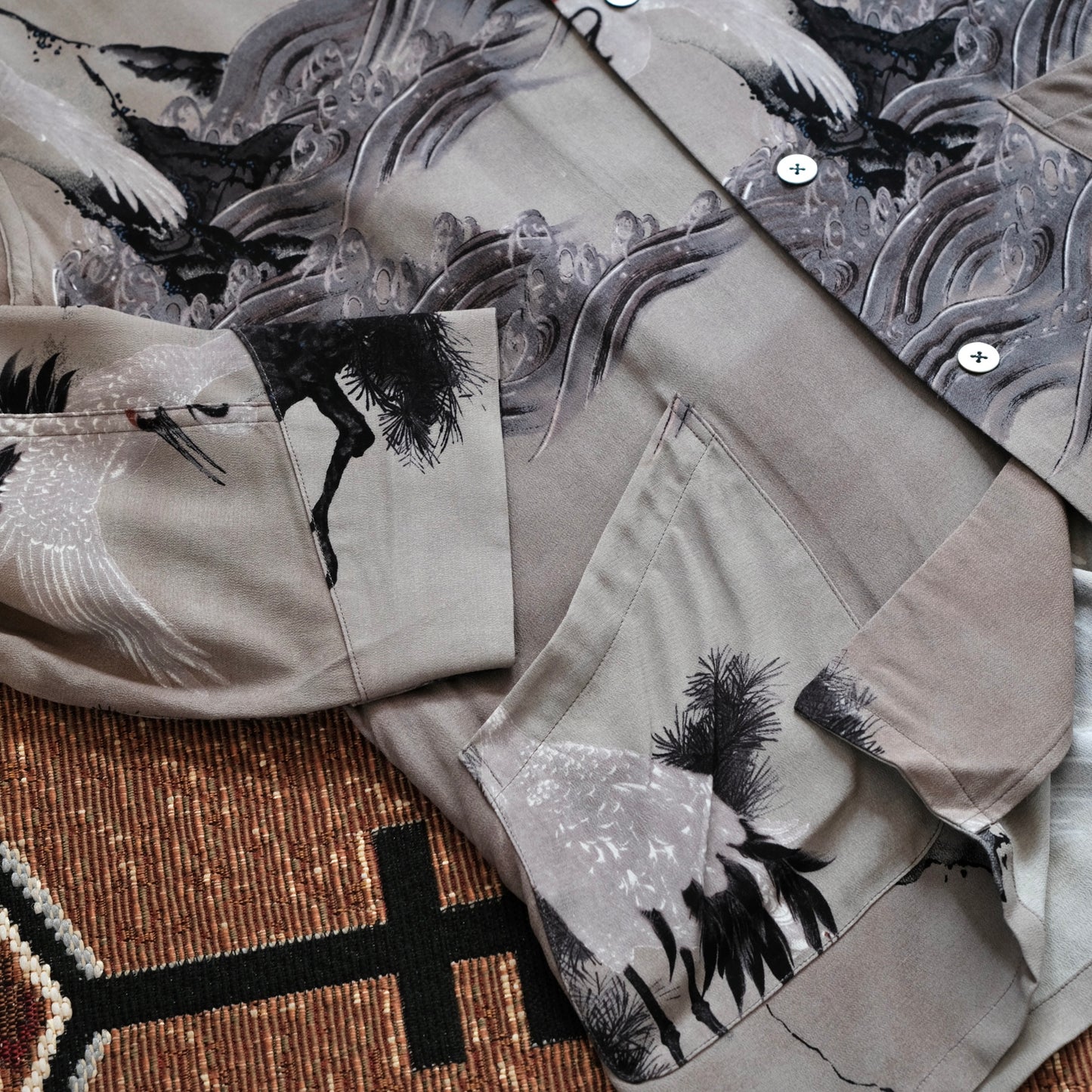 BLACK SIGN "Jyakuchu Ito" Three Quarter Sleeve Night Hawaiian Shirt
