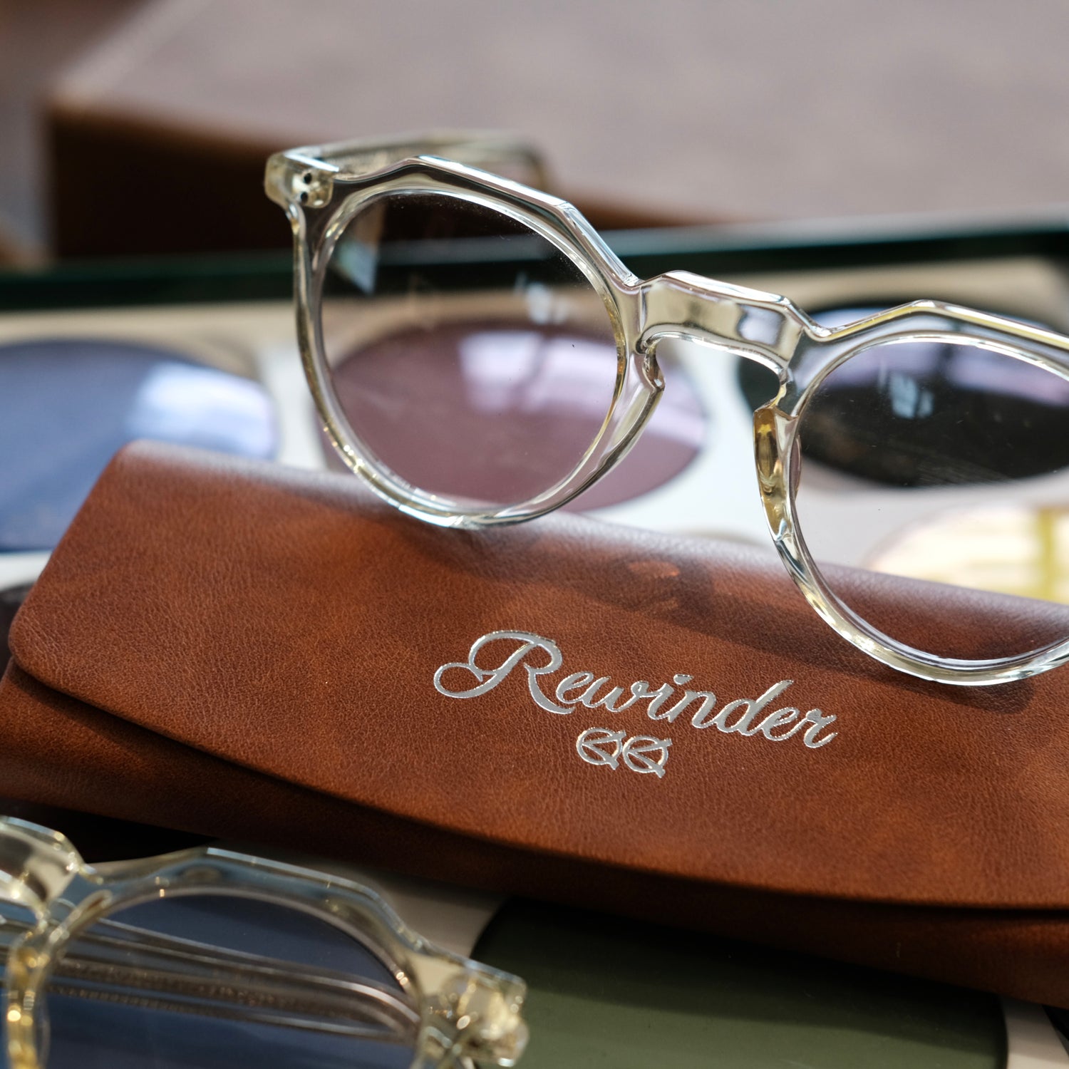 Rewinder Spectacles x Leather Healer Crown Sunglasses (Smoke Beige)