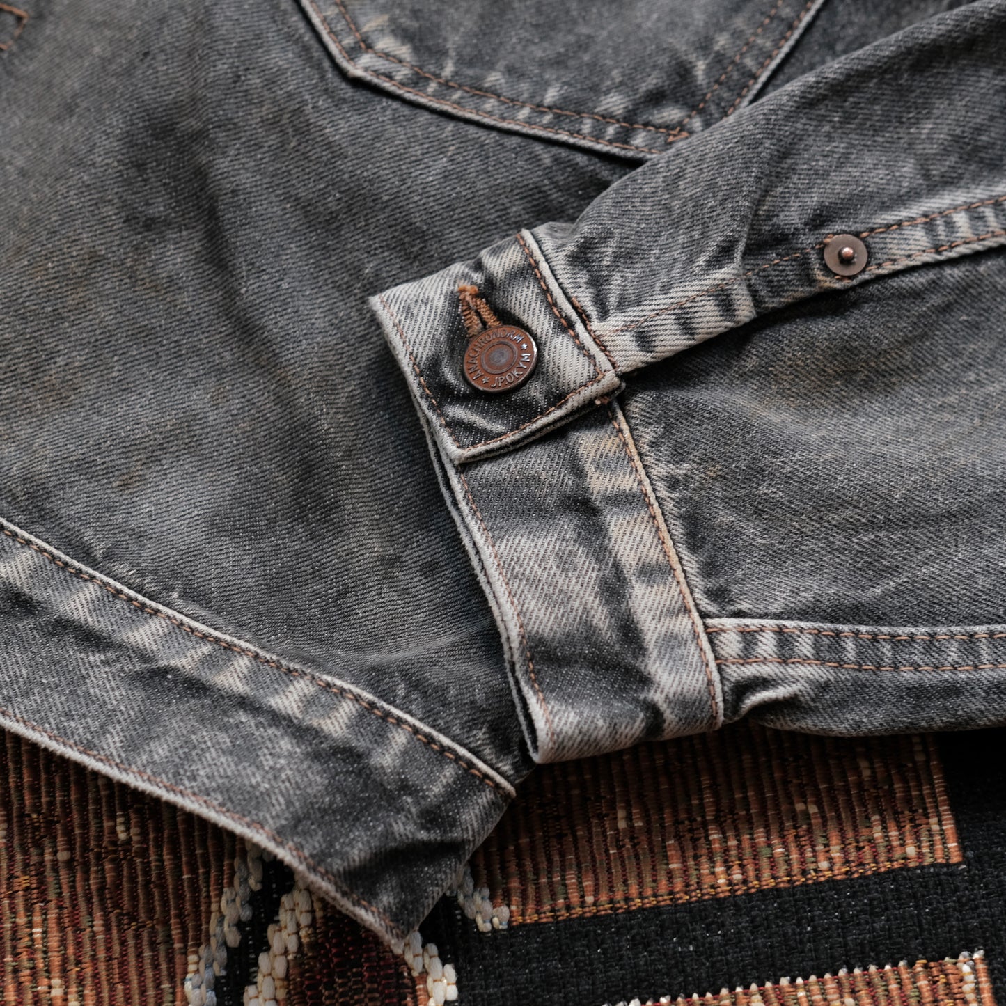 ANACHRONORM Front Tuck Washed Black Denim Jacket (Aging)
