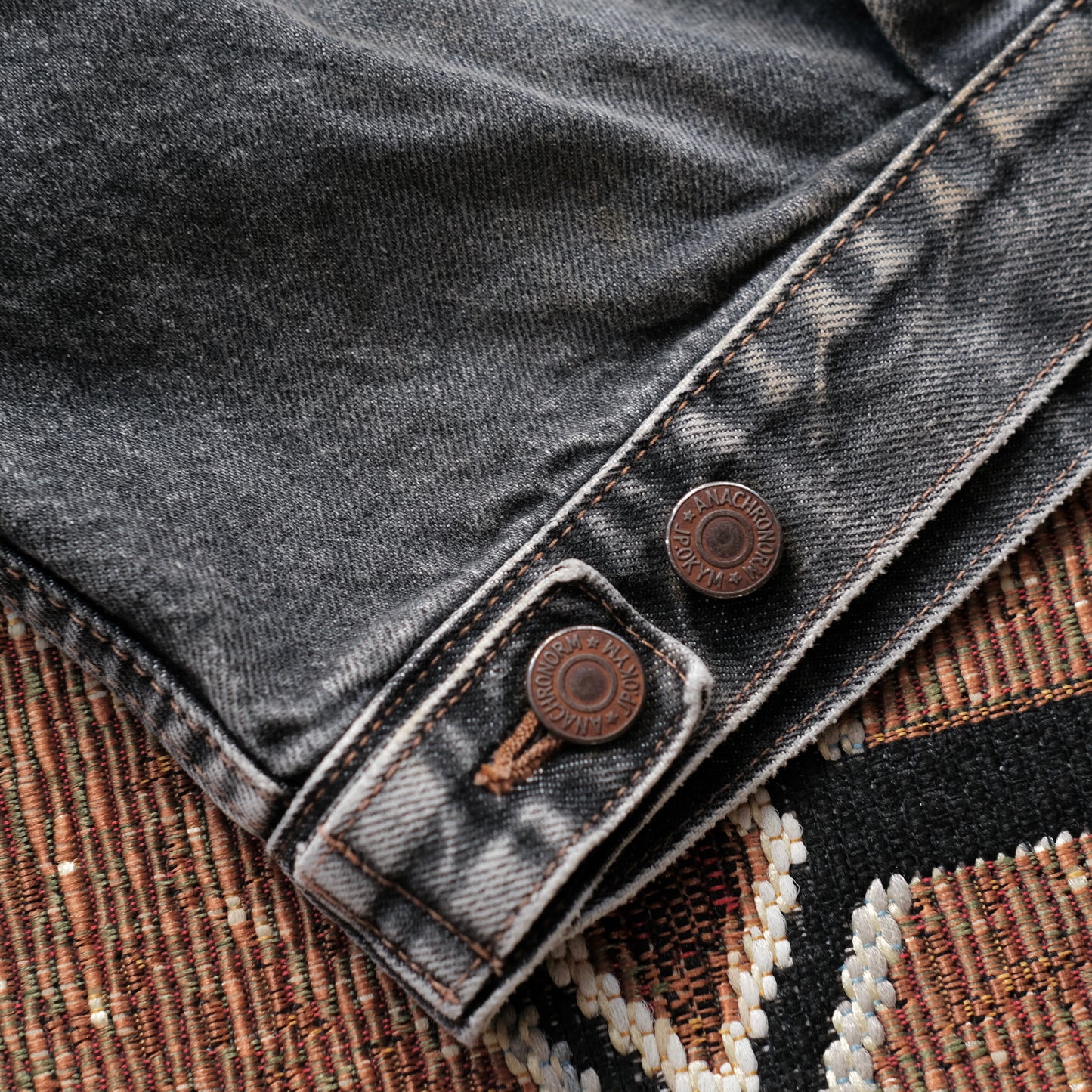 ANACHRONORM Front Tuck Washed Black Denim Jacket (Aging)