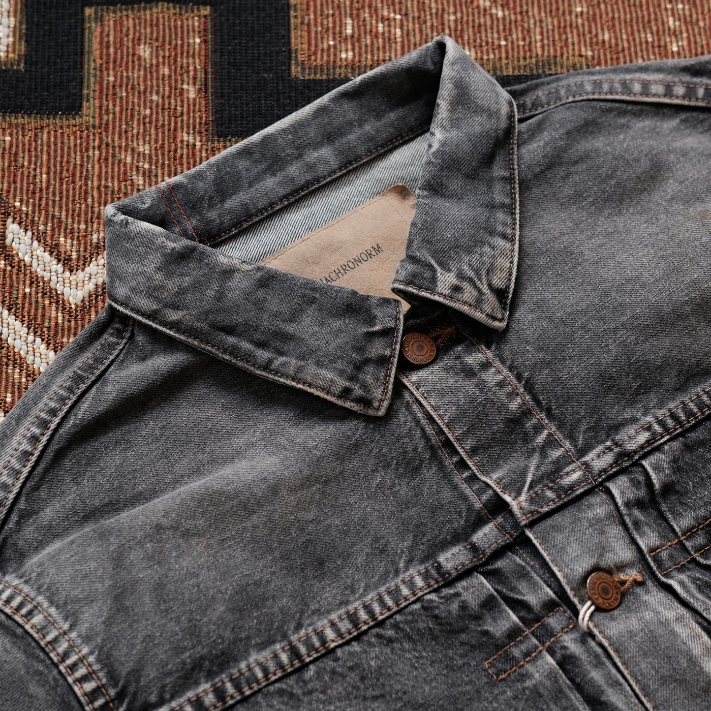 ANACHRONORM Front Tuck Washed Black Denim Jacket (Aging)