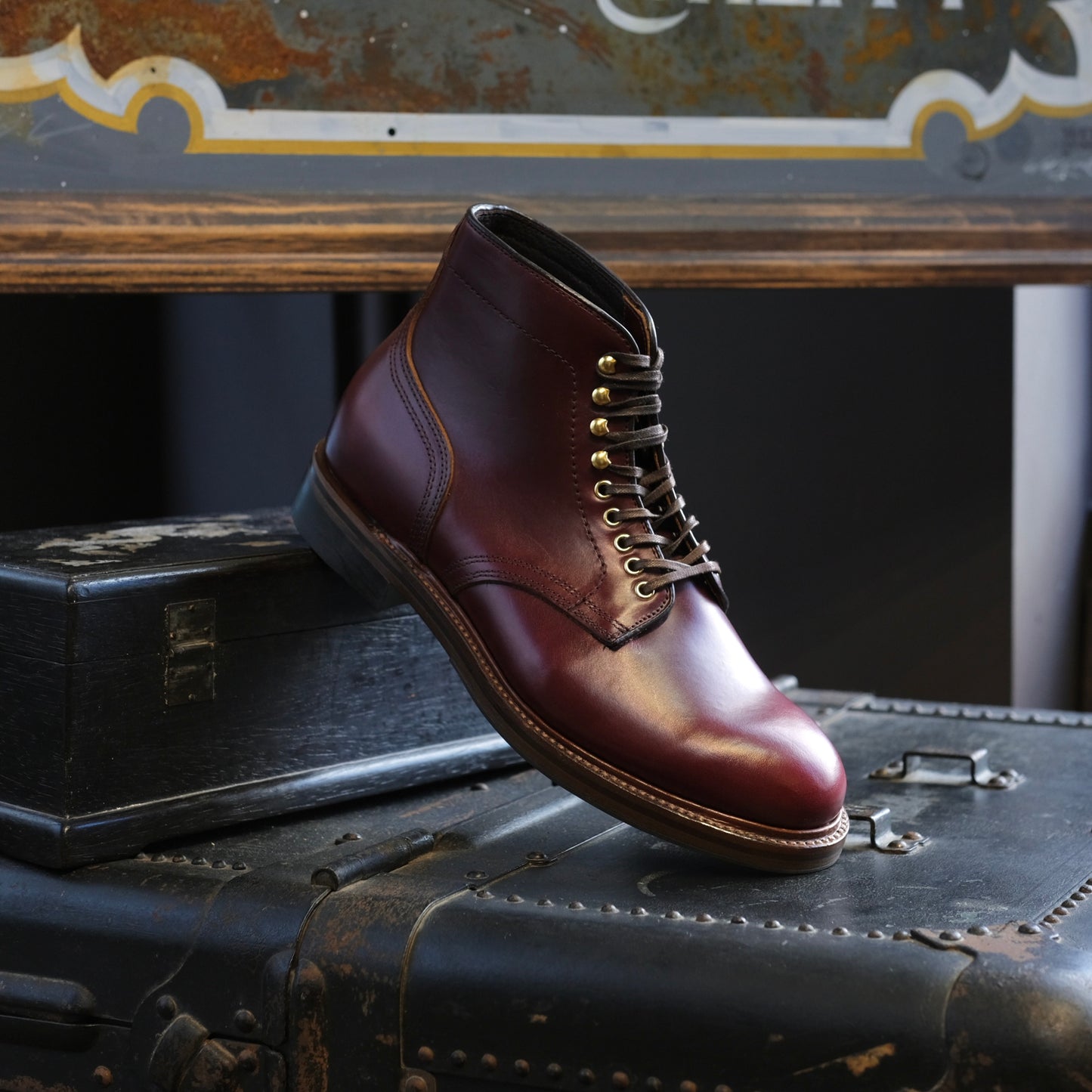 WHEEL ROBE Burgundy Chromexcel Plain Toe Boot