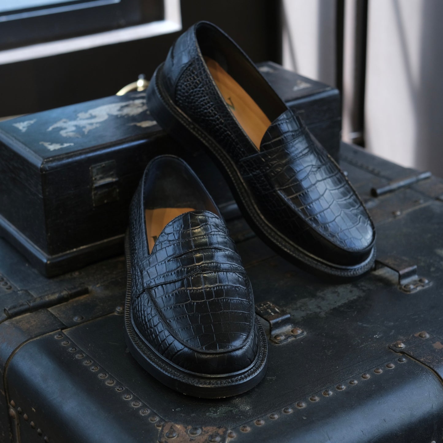 Blackstock & Weber Ellis Penny Loafer (Onyx Croc)