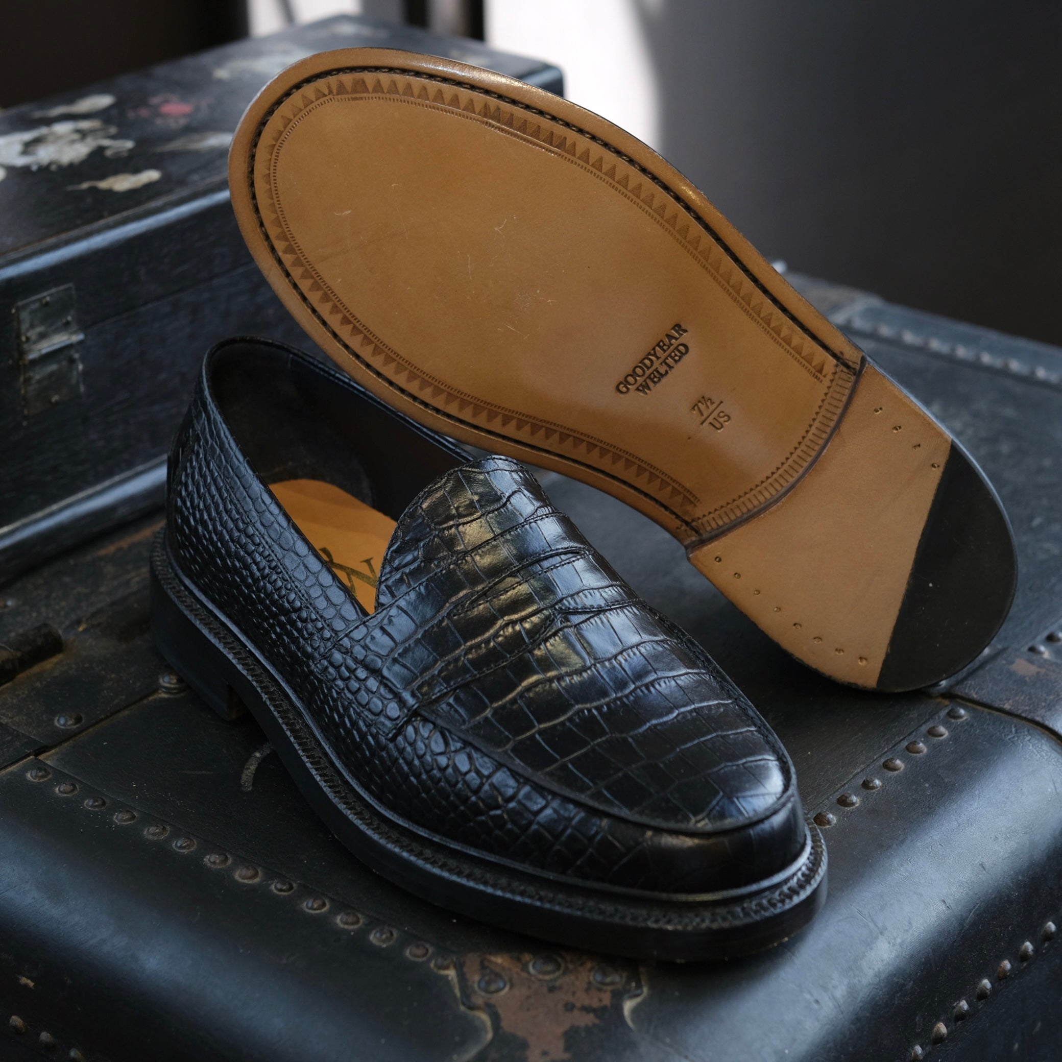 Blackstock Weber Ellis Penny Loafer Onyx Croc Leather Healer