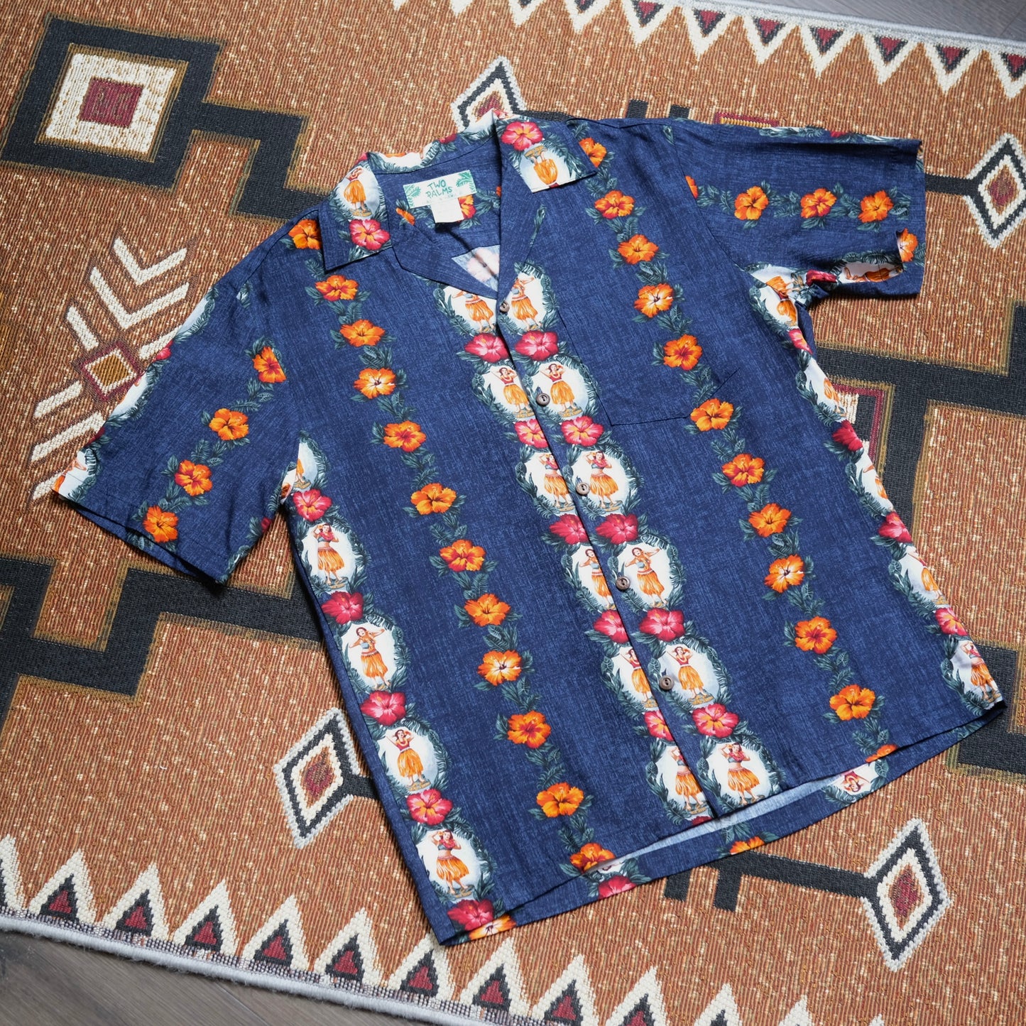 Two Palms Rayon Shirts (Navy Hula Dolls)