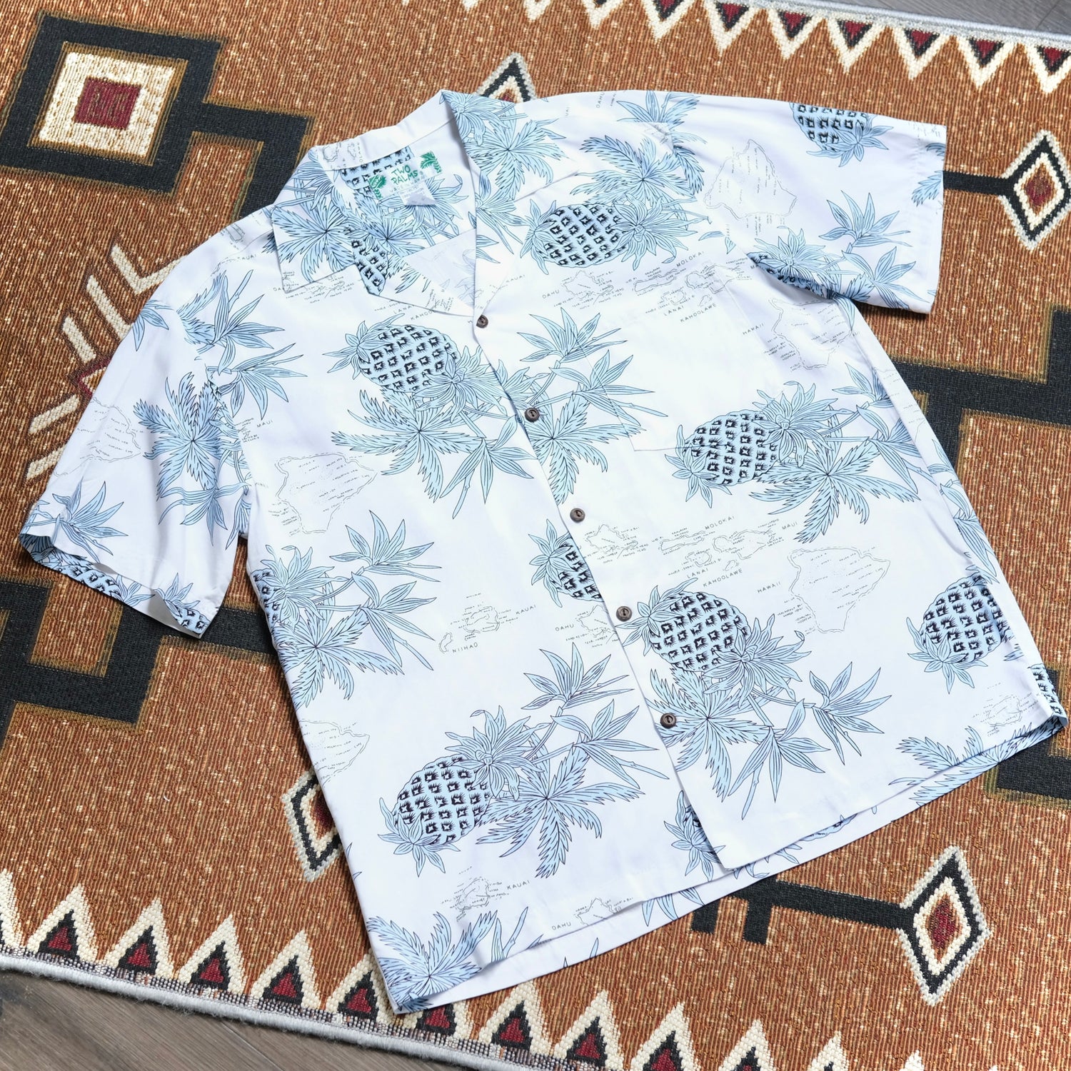 Two Palms Rayon Shirts (White Pineapple Map)