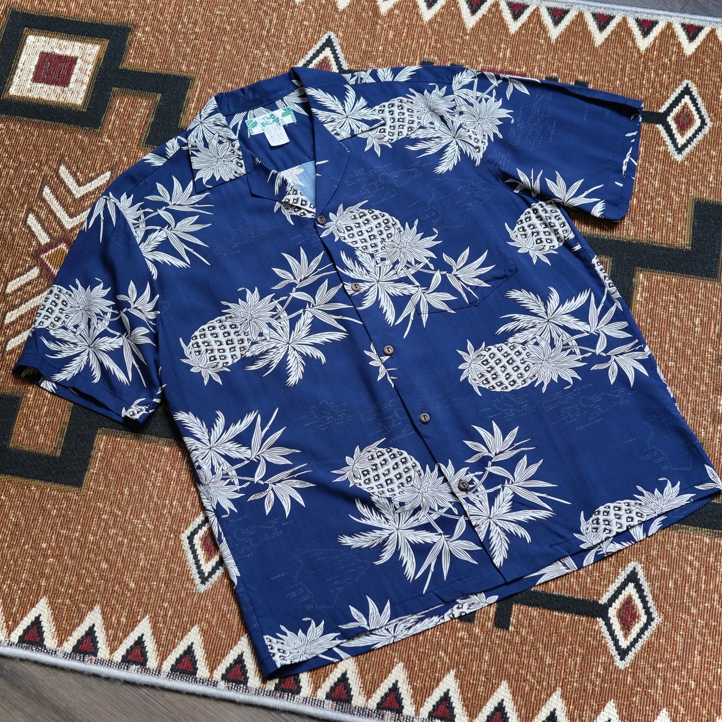 Two Palms Rayon Shirts (Navy Pineapple Map)