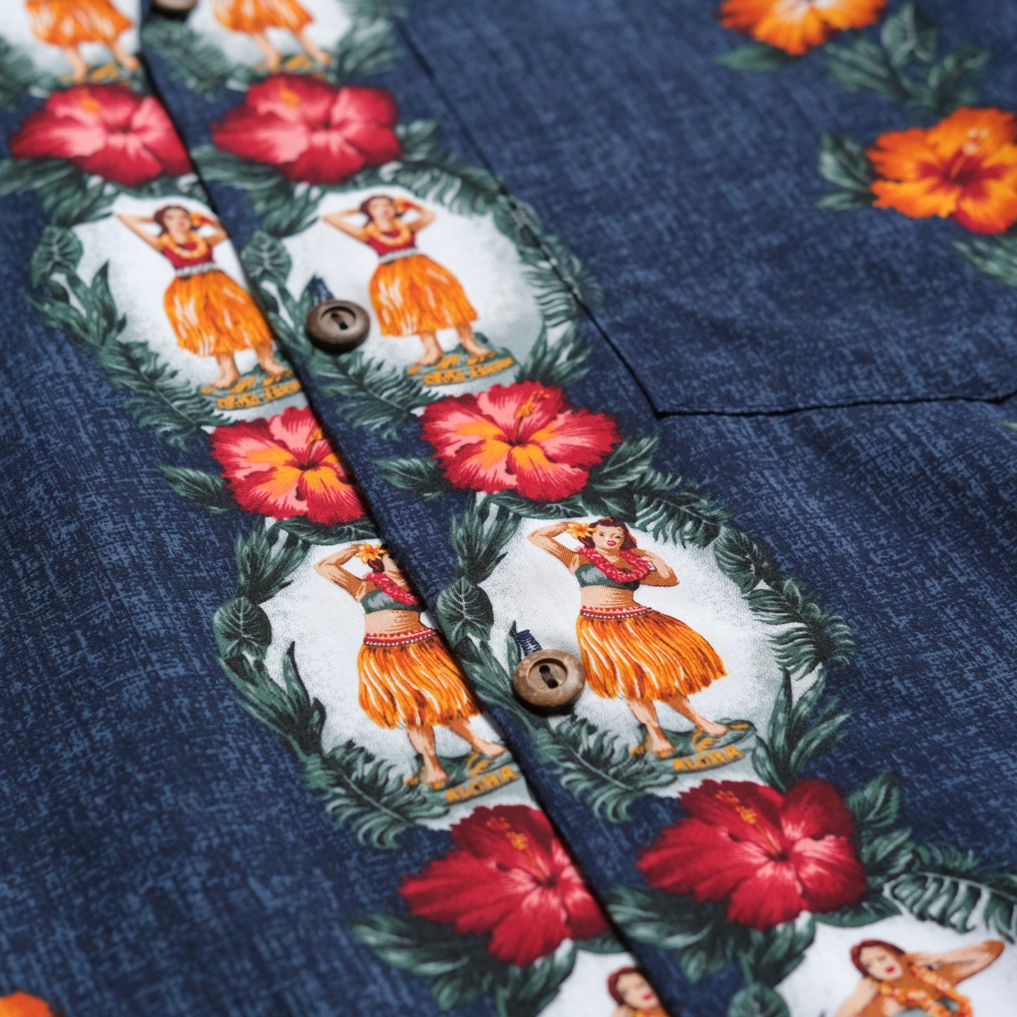 Two Palms Rayon Shirts (Navy Hula Dolls)