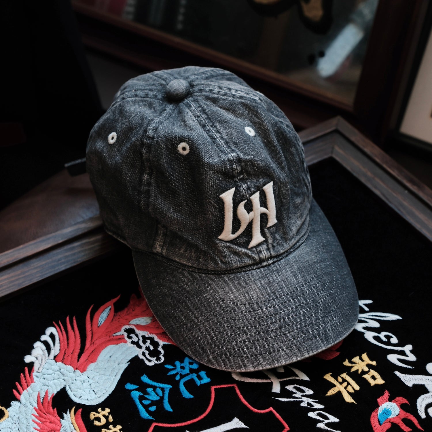 LEATHER HEALER x FULL COUNT 6 Panel Vintage Washed Denim Baseball Cap "LH" Patch (LH 10th Anniversary Limited Edition)