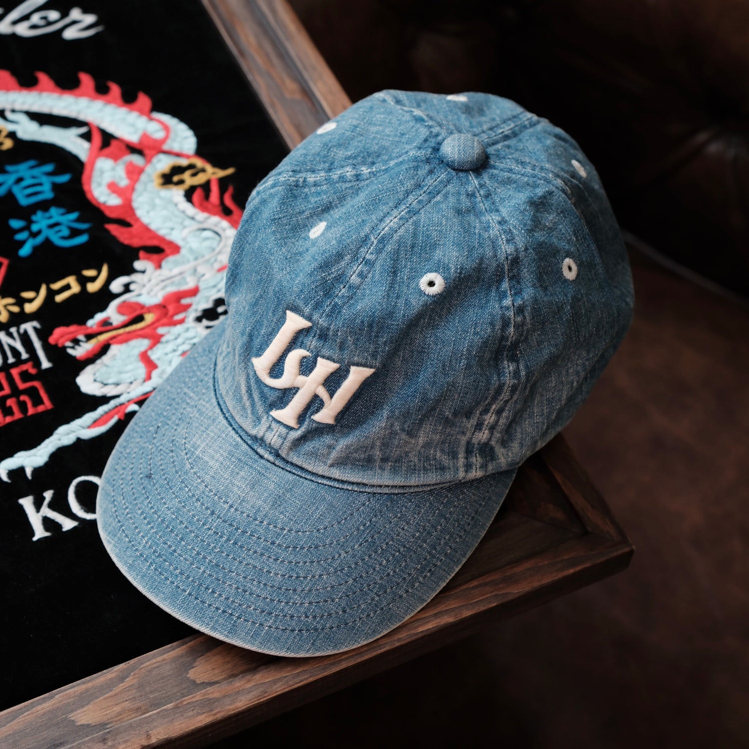 LEATHER HEALER x FULL COUNT 6 Panel Vintage Washed Denim Baseball Cap "LH" Patch (LH 10th Anniversary Limited Edition)