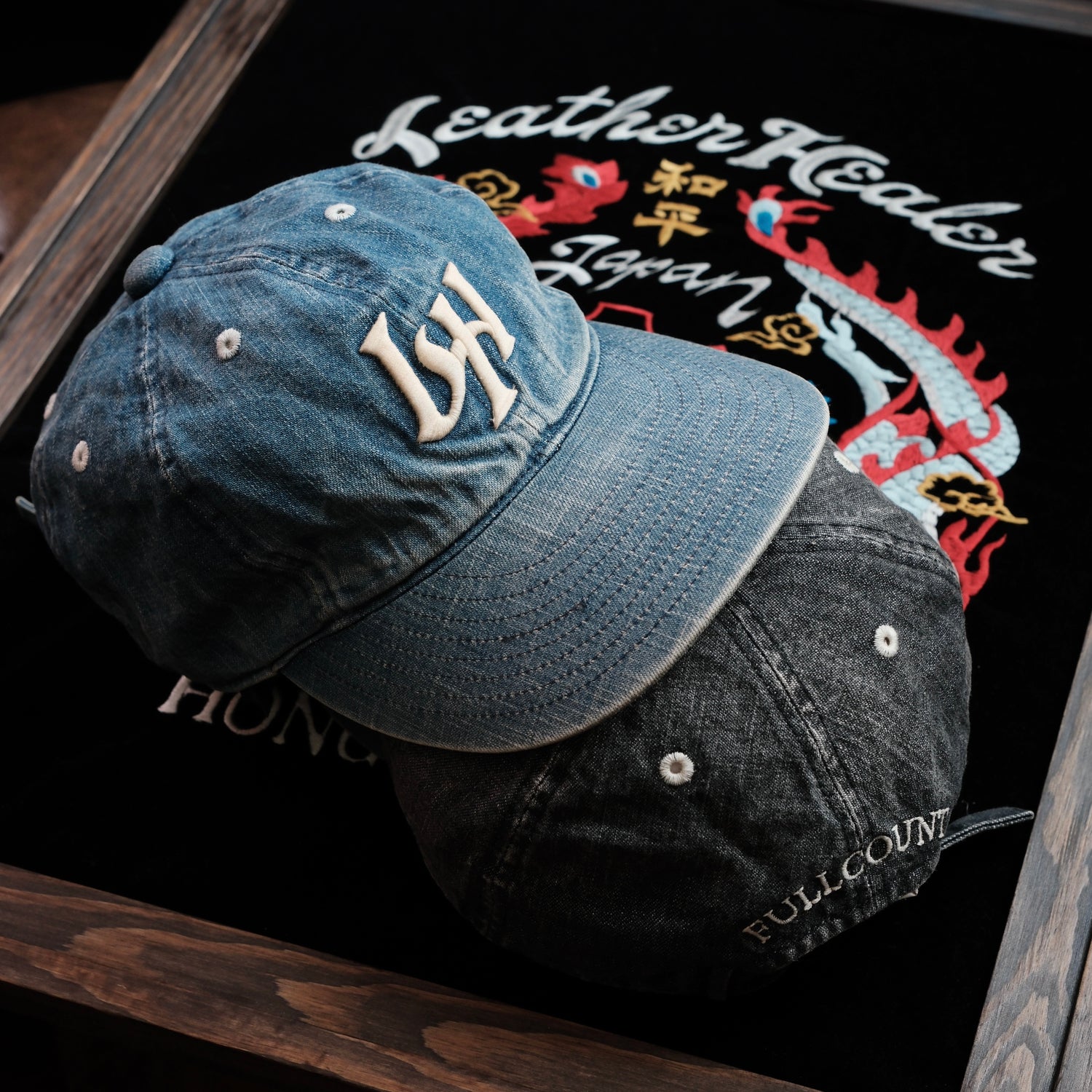 LEATHER HEALER x FULL COUNT 6 Panel Vintage Washed Denim Baseball Cap "LH" Patch (LH 10th Anniversary Limited Edition)