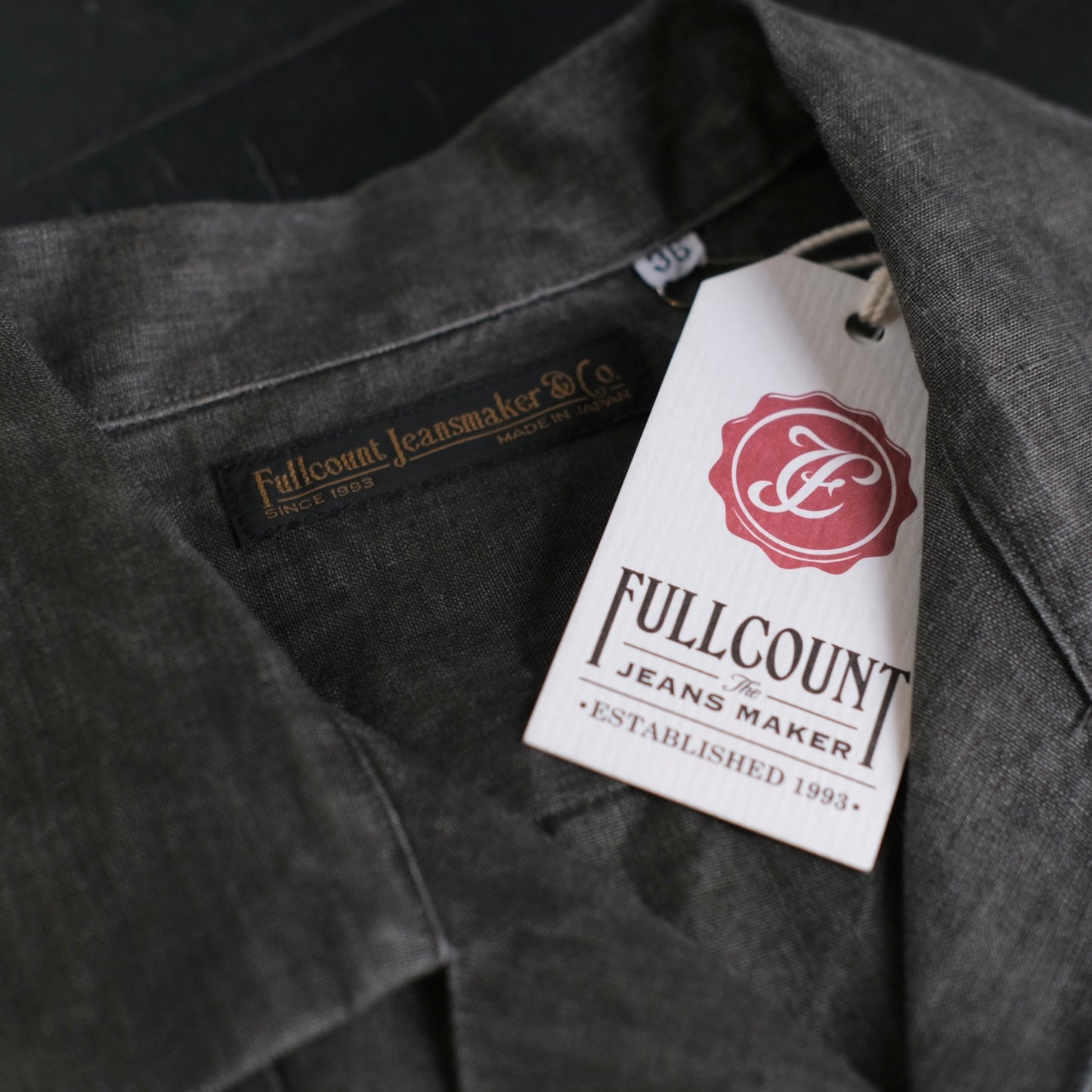 FULL COUNT Ink-Cake Dye Linen Open Collar Shirt