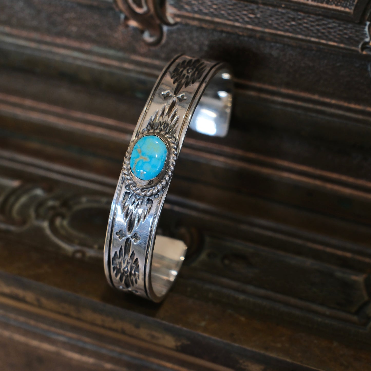 Dear Blossom Turquoise Navajo Bangle (12mm) (B-063)