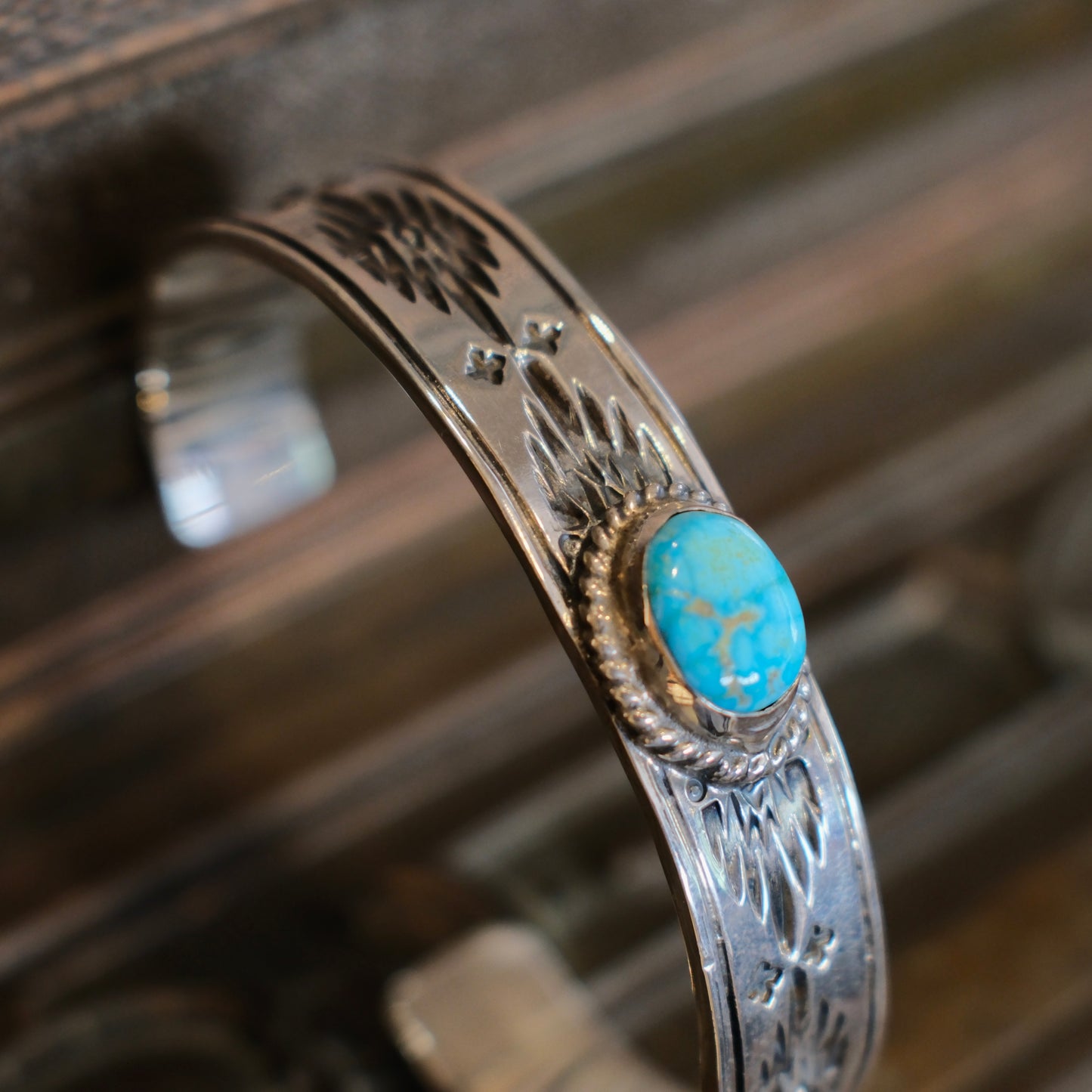 Dear Blossom Turquoise Navajo Bangle (12mm) (B-063)