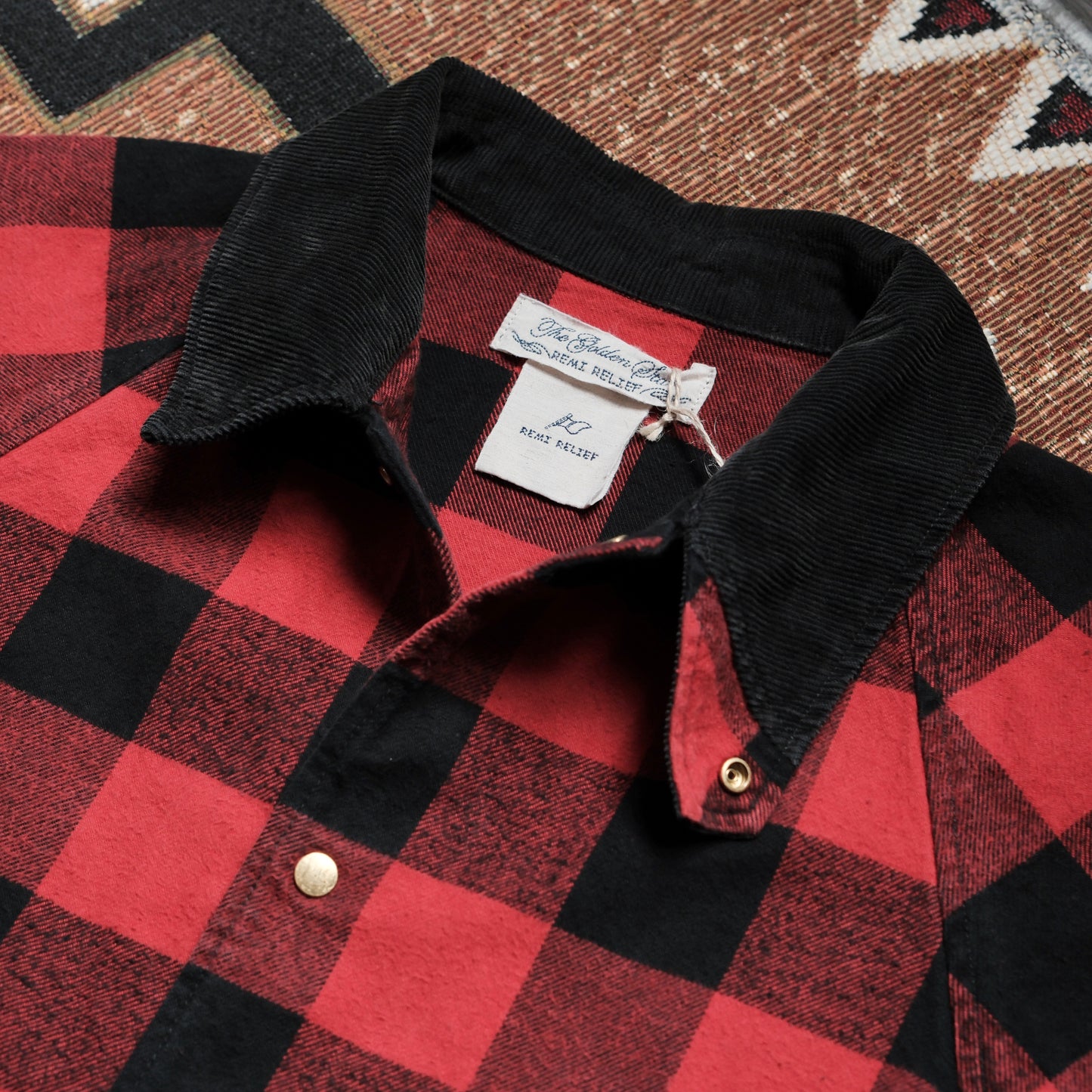 REMI RELIEF Block Checked Flannel Field Jacket with Elbow Patch