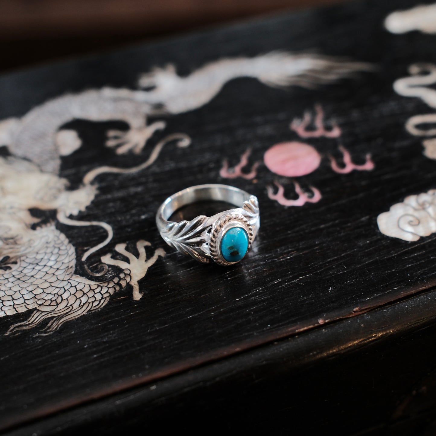 Dear Blossom Turquoise On Leaf Ring (R-143)