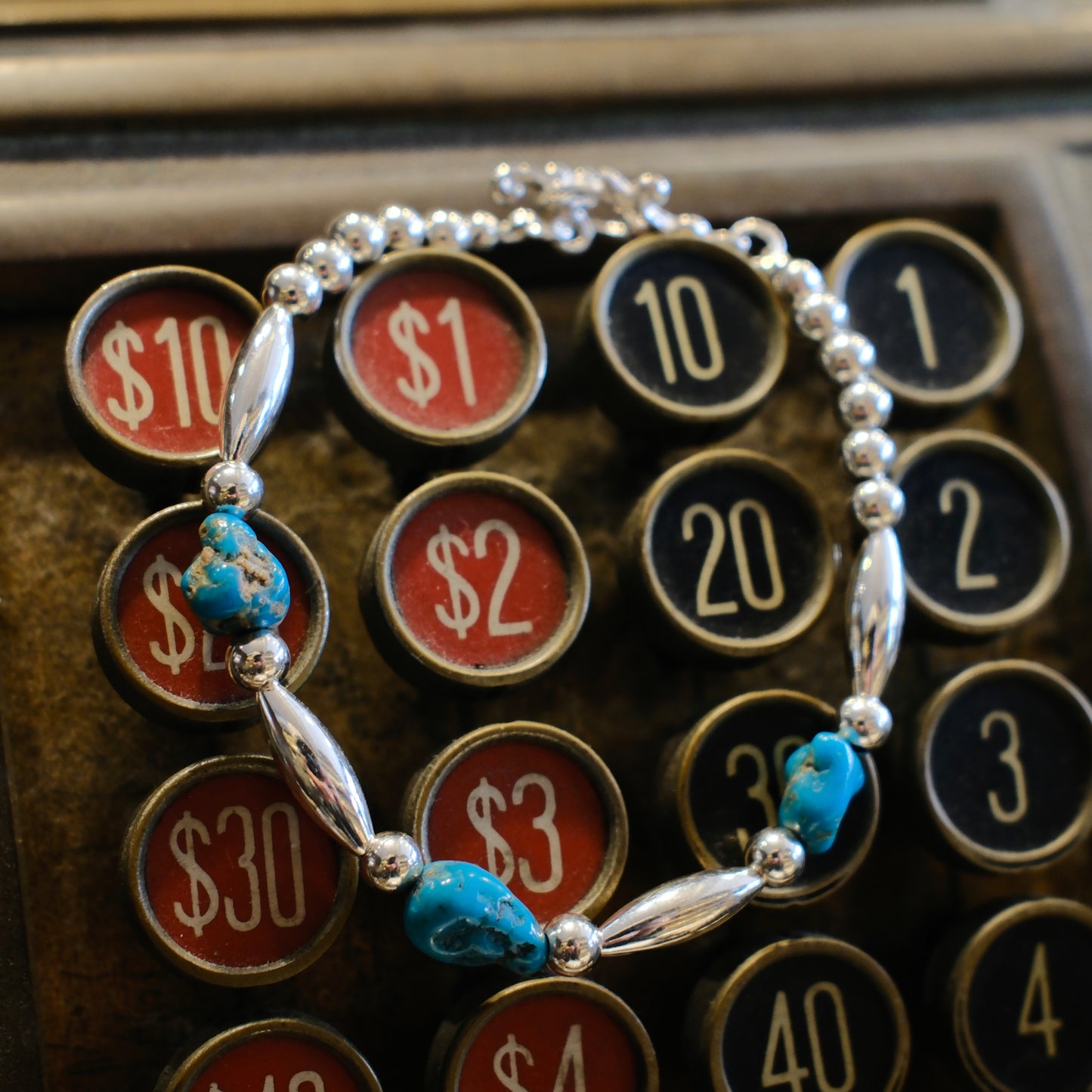 Dear Blossom Silver & Turquoise Beads Bracelet (TQBR-001)