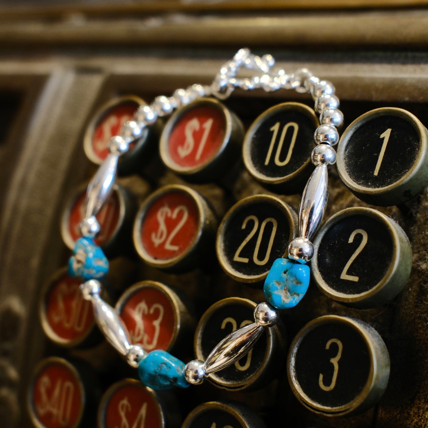 Dear Blossom Silver & Turquoise Beads Bracelet (TQBR-001)