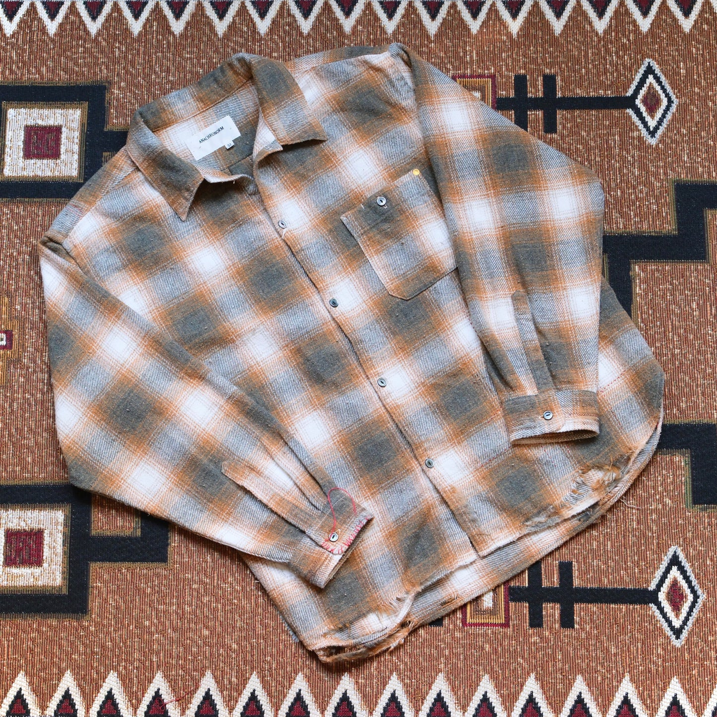ANACHRONORM Ombre Check Damaged Wide Flannel Shirt