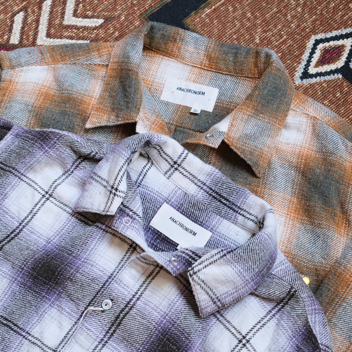 ANACHRONORM Ombre Check Damaged Wide Flannel Shirt