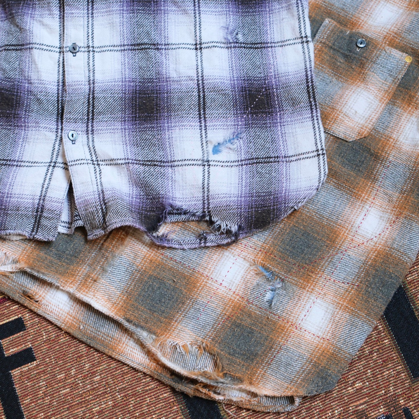 ANACHRONORM Ombre Check Damaged Wide Flannel Shirt