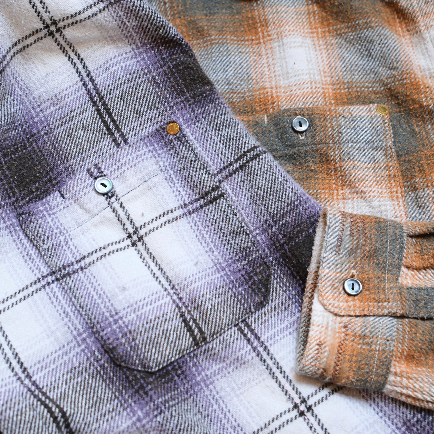 ANACHRONORM Ombre Check Damaged Wide Flannel Shirt