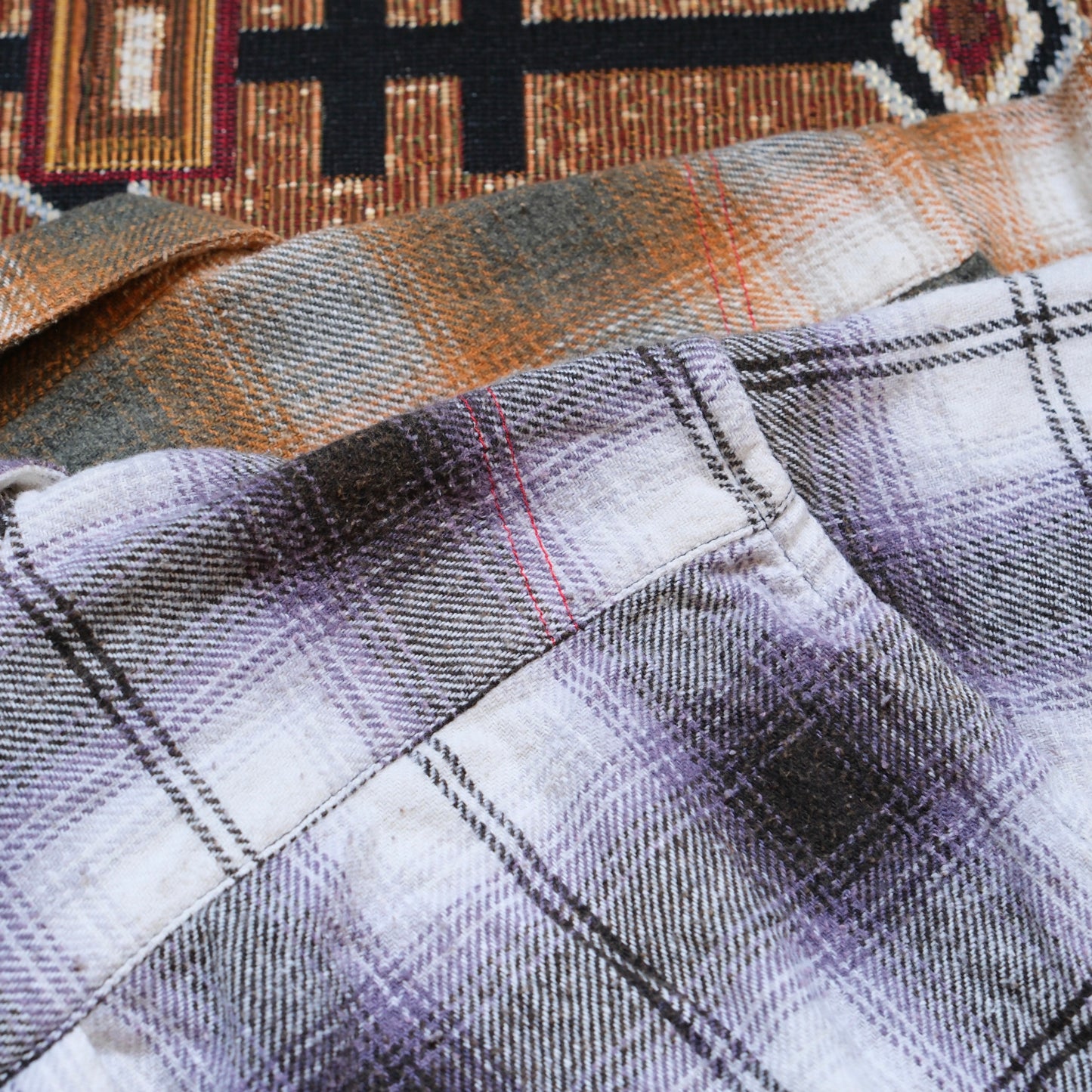 ANACHRONORM Ombre Check Damaged Wide Flannel Shirt