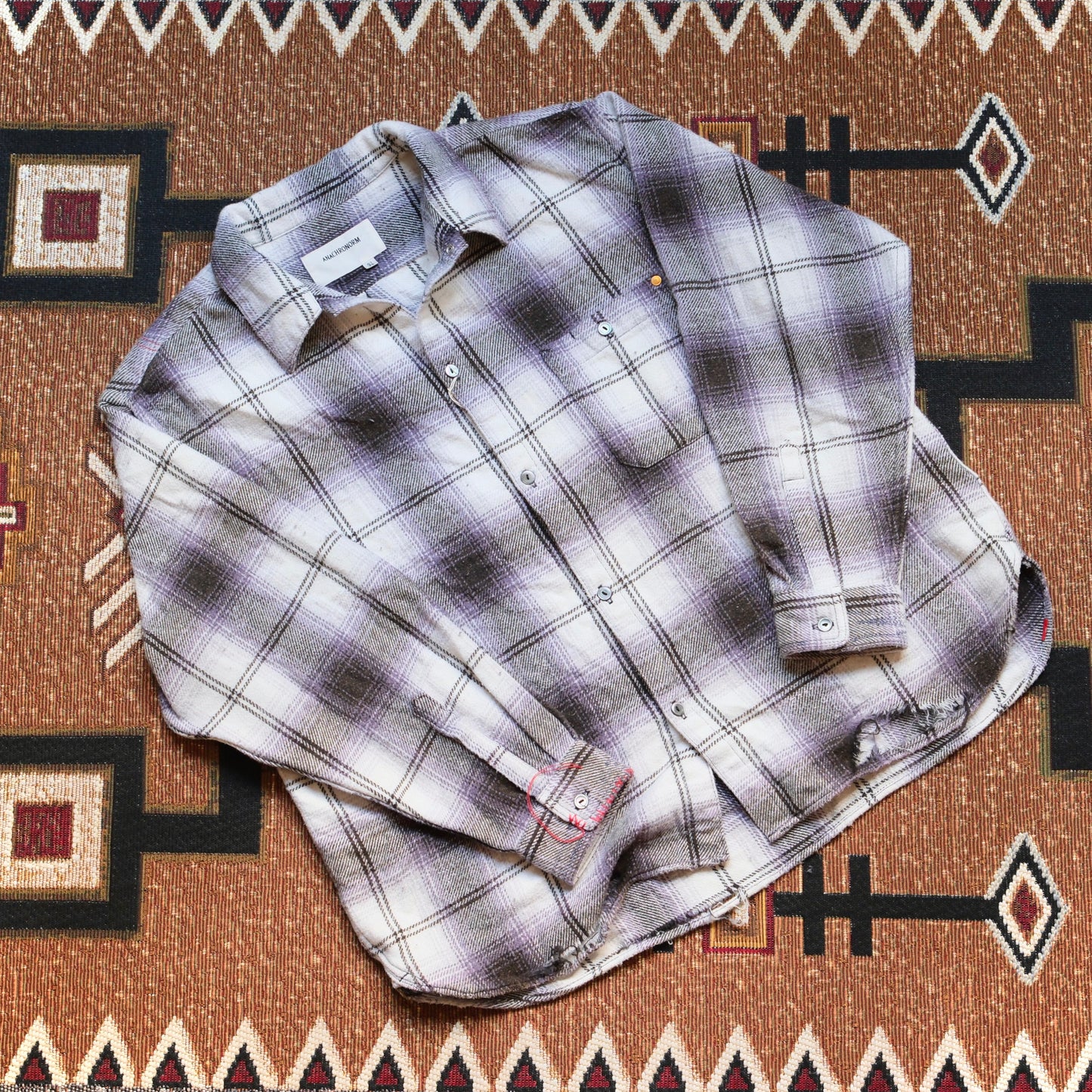 ANACHRONORM Ombre Check Damaged Wide Flannel Shirt