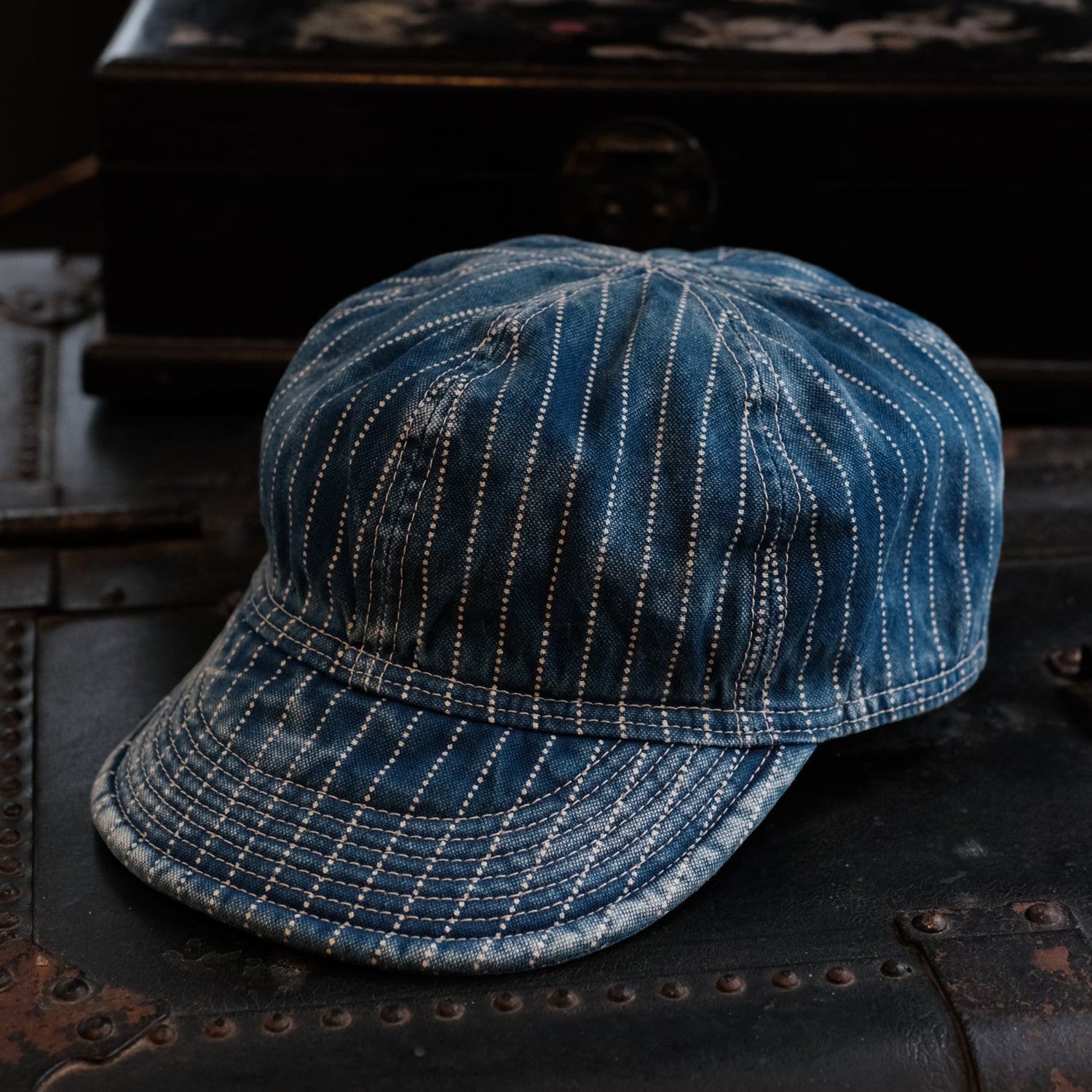 FULL COUNT Indigo Wabash Stripe Mechanic Cap HW