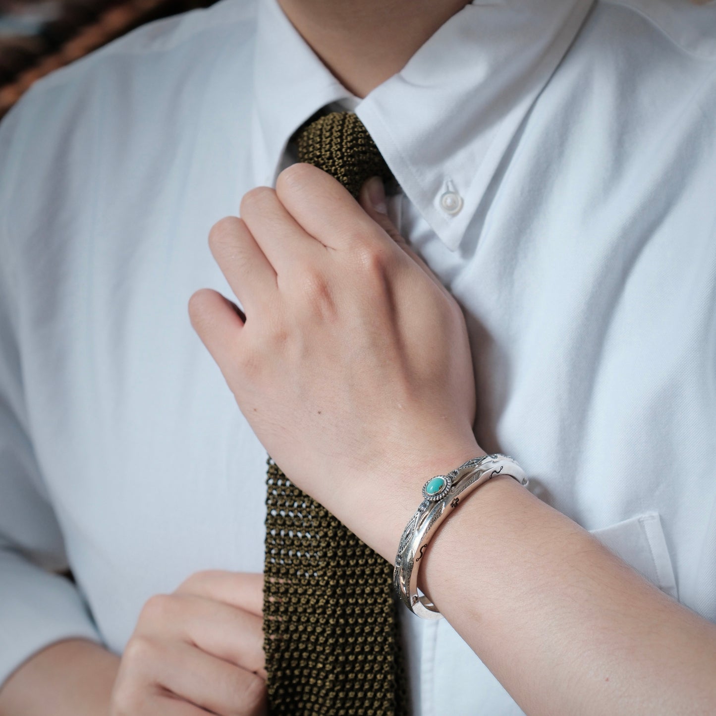Dear Blossom Navajo Turquoise Bangle (B-028)