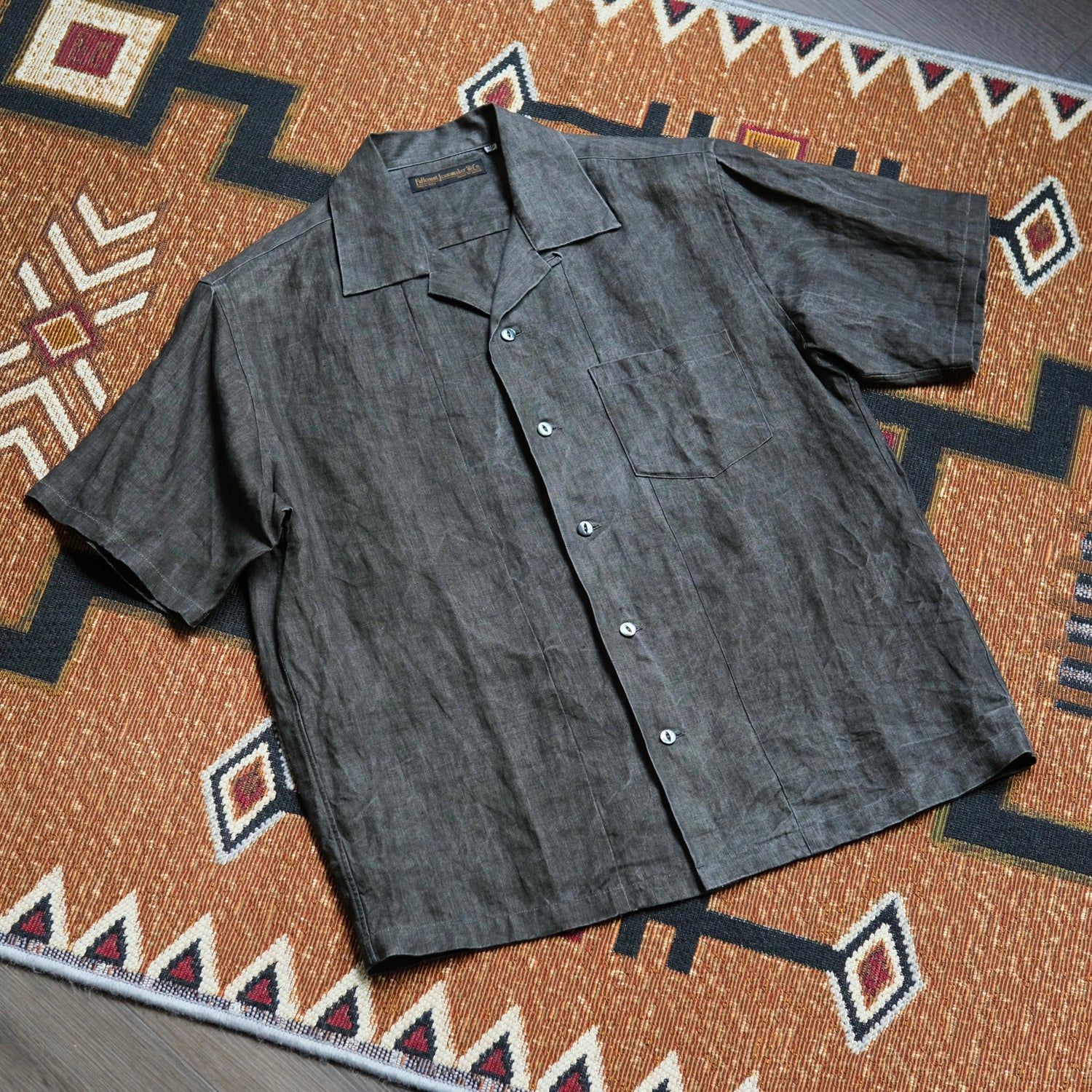 FULL COUNT Ink-Cake Dye Linen Open Collar Shirt