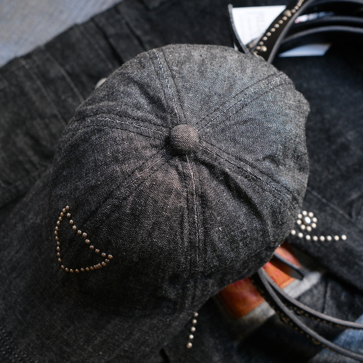 FULL COUNT Black Denim Cap On Studs by Zip Stevenson HTC